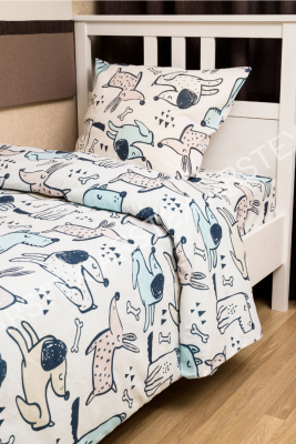 КПБ Pet dogs бязь 1,5 сп с 1 наволочкой голубой