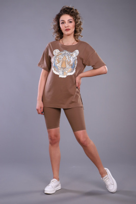 Костюм женский с велосипедками и футболкой тк-246а.гол коричневый